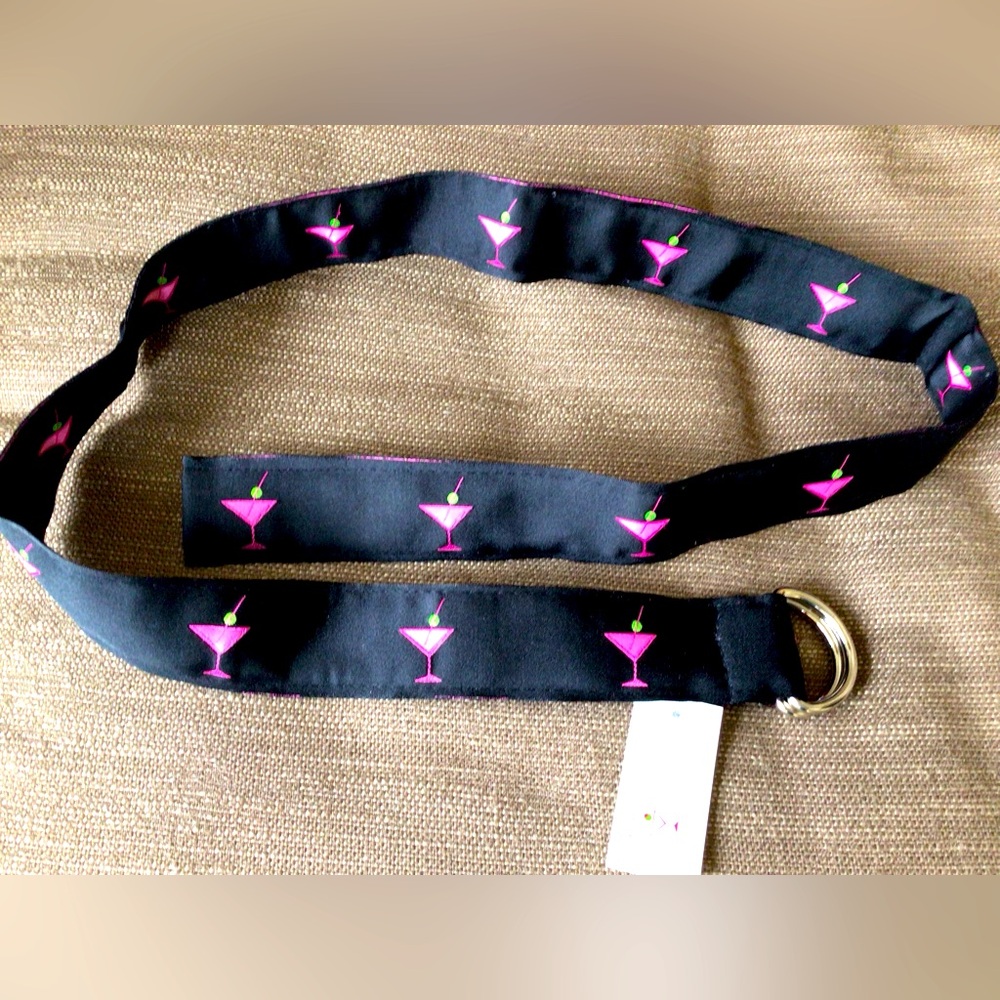 Black Martini Print D-Ring Fabric Belt